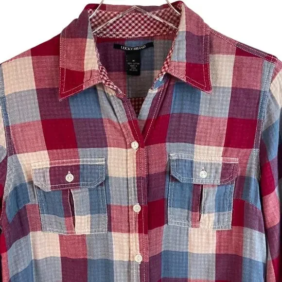 Lucky Brand Long Sleeve Check Shirt Size Medium - Picture 2 of 7